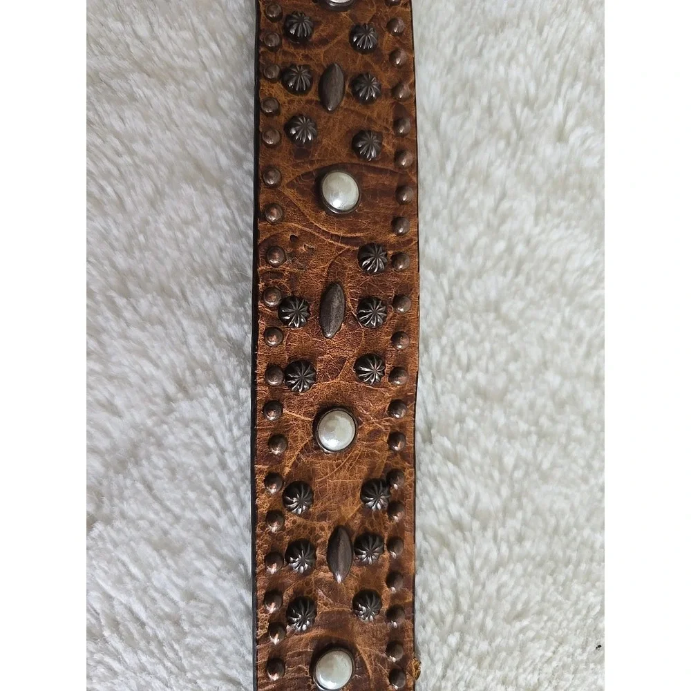 Roper Bling Gems Pearl Studded Brown Western Braided Rose Gold Buckle Belt Rodeo